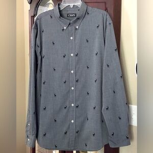Chaps Men's Deer Pattern Charcoal Gray Long Sleeve Button Up Shirt Size XXL